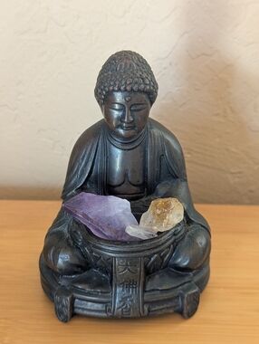 4.5" Buddha Statue Cast Iron Japan Made Candle Holder Meditation Altar Spiritual